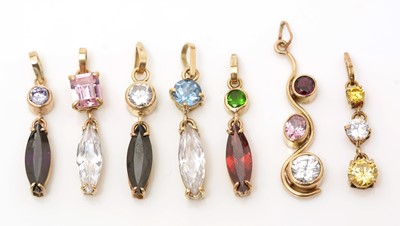 Lot 385 - Seven gemstone drop pendants