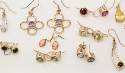 Lot 395 - Fourteen pairs of gem-set earrings