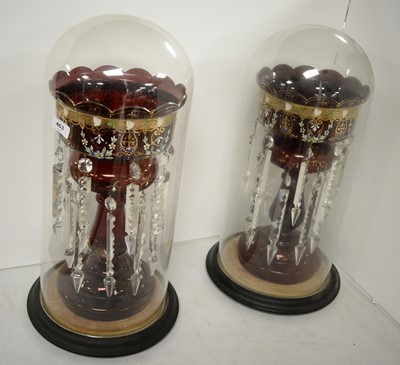 Lot 463 - Pair of Victorian cranberry glass lustres.
