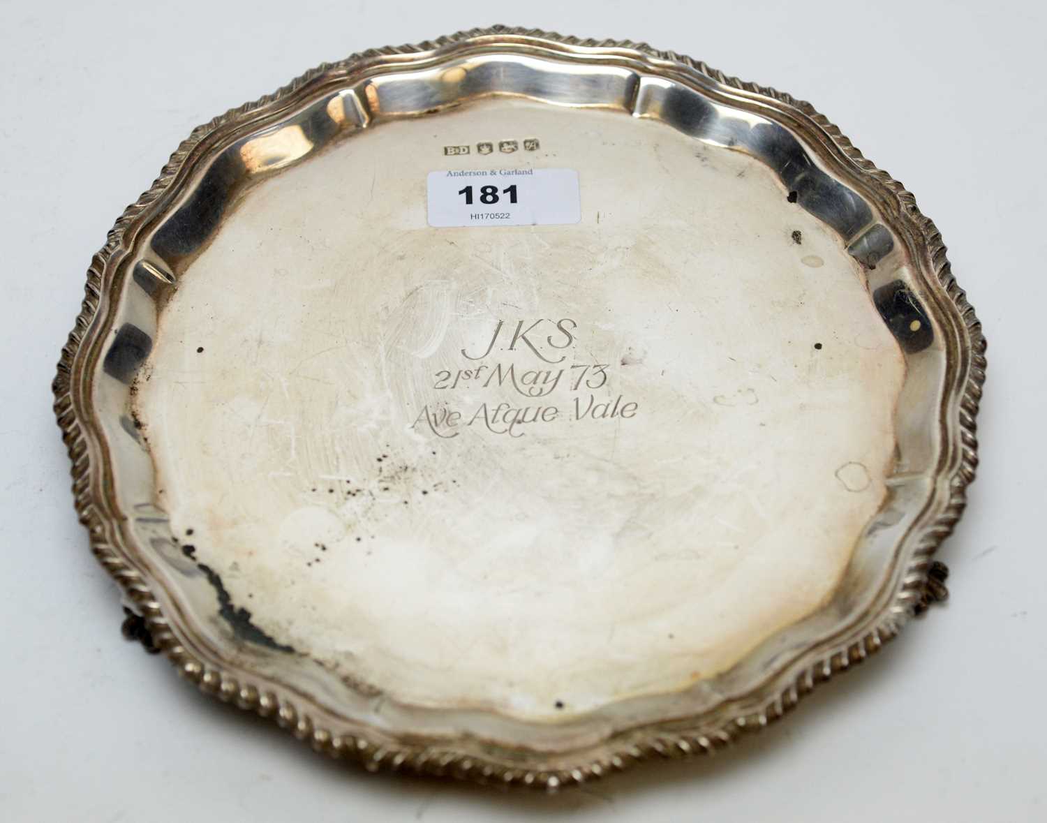 Lot 181 - A silver waiter, by BD