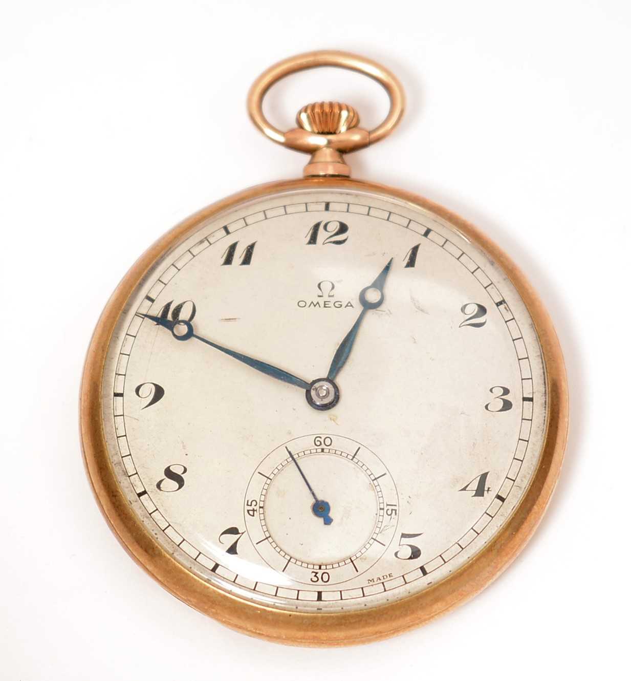 Lot 354 - Omega: a 9ct yellow gold cased pocket watch