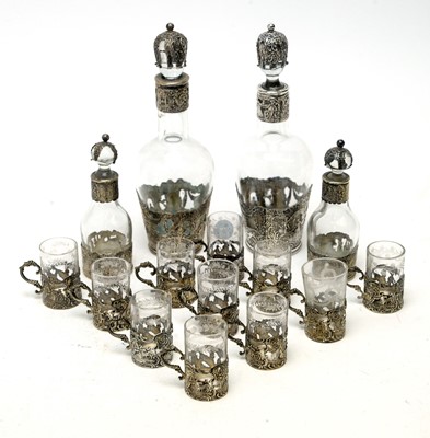 Lot 629 - A 19th Century Dutch silver mounted glass liqueur service