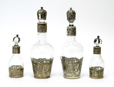 Lot 297 - A 19th Century Dutch silver mounted glass liqueur service