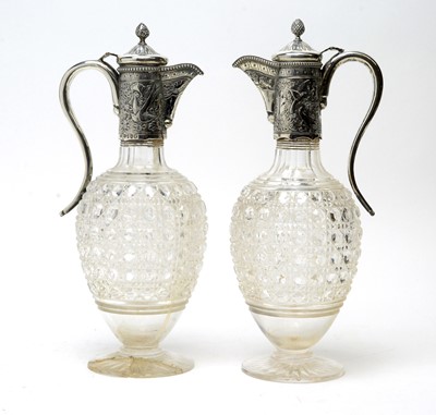 Lot 582 - A pair of silver mounted cut glass decanters, by Charles Boyton (II)