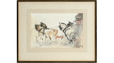 Lot 887 - Pierre-Olivier Dubaut - Dynamism of a Horse-Drawn Carriage | watercolour