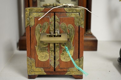 Lot 512 - An Edwardian bracket clock; and a brass-bound miniature Chinese chest.