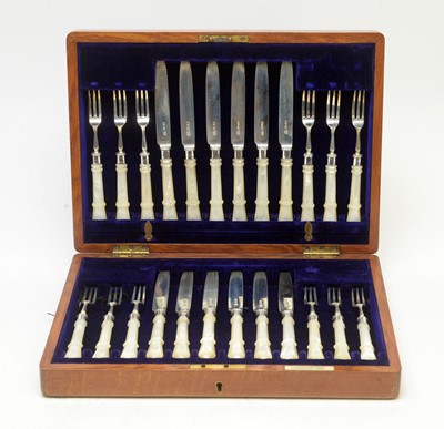 Lot 587 - An Edwardian set of fruit knives and forks, by Z Barraclough & Sons