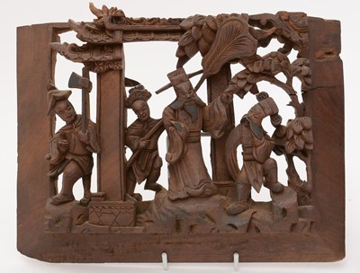 Lot 742 - Chinese rootwood figure and a carved wood panel
