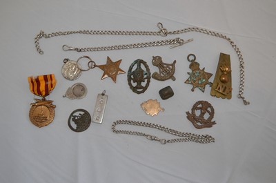 Lot 165 - Medals, a gold fob and silver items