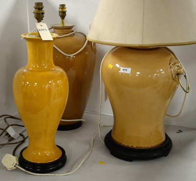 Lot 476 - Three table lamps.