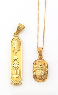 Lot 138 - Two Egyptian gold pendants, one of scarab...