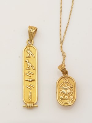 Lot 138 - Two Egyptian gold pendants, one of scarab...