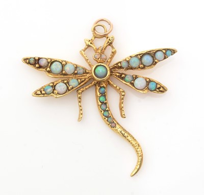 Lot 144 - An opal set dragonfly pattern pendant