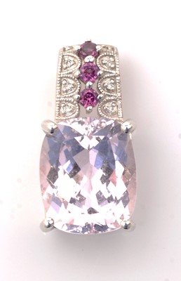 Lot 153 - A kunzite, pink stone and diamond pendant