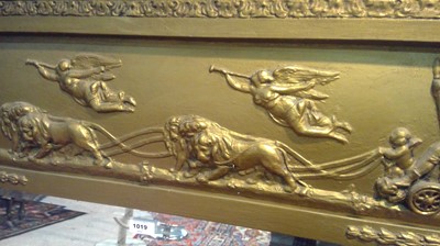 Lot 1019 - A 19th Century gold-painted gesso overmantel mirror.