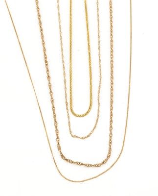 Lot 159 - Four 9ct yellow gold fine link chains