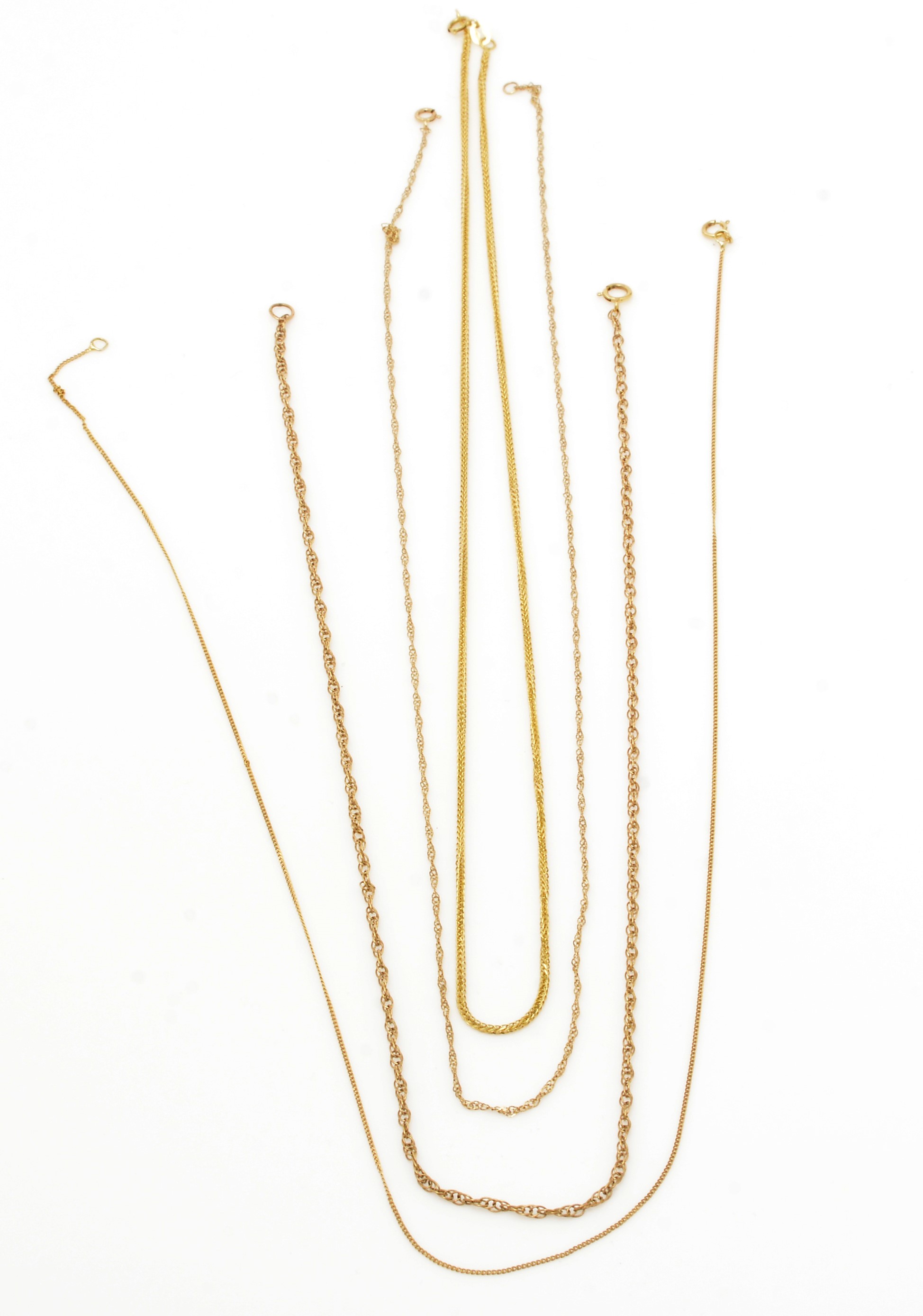 Lot 159 - Four 9ct yellow gold fine link chains