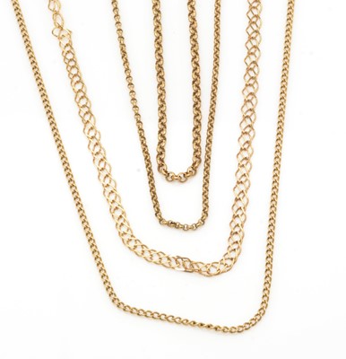 Lot 160 - Four 9ct yellow gold chains