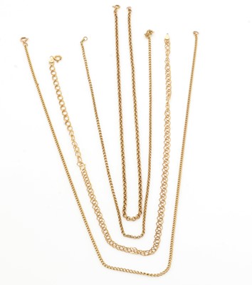 Lot 160 - Four 9ct yellow gold chains