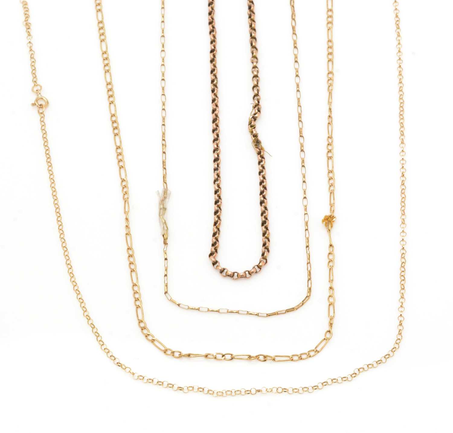 Lot 163 - Four 9ct yellow gold chains