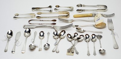 Lot 129 - Silver teaspoons, forks and other items.