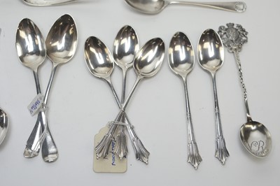 Lot 129 - Silver teaspoons, forks and other items.