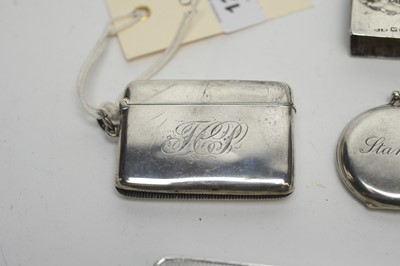 Lot 128 - Silver cigarette case, vesta, stamp case and matchbox cover.