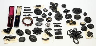 Lot 130 - A selection of jet and French jet brooches