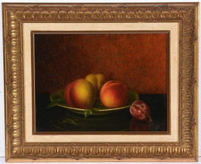 Lot 123 - 20th Century Italian School - Chiaroscuro Still Life with Peaches and Plums | oil