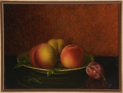 Lot 123 - 20th Century Italian School - Chiaroscuro Still Life with Peaches and Plums | oil