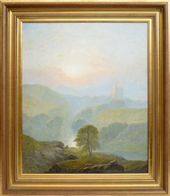 Lot 983 - George Blackie Sticks - A Misty Evening Houghton Castle on the Tyne | oil