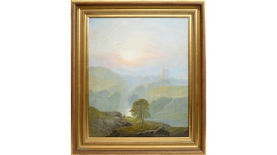 Lot 983 - George Blackie Sticks - A Misty Evening Houghton Castle on the Tyne | oil
