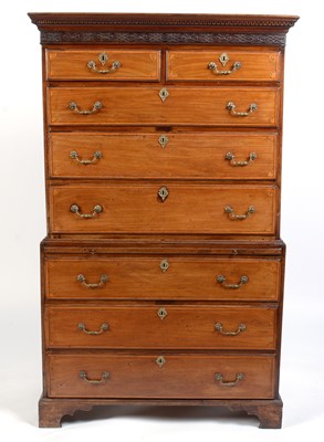 Lot 1036 - A George III mahogany and satinwood banded chest-on-chest