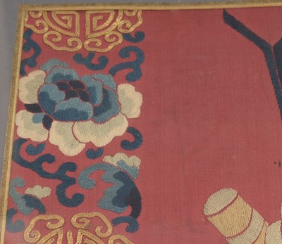 Lot 732 - Chinese silk and gold thread needlework picture