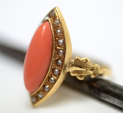 Lot 202 - An Edwardian coral and seed pearl cluster ring