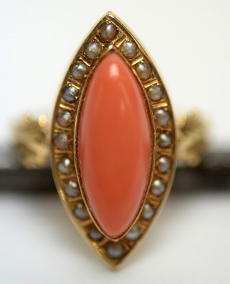 Lot 202 - An Edwardian coral and seed pearl cluster ring