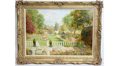 Lot 1006 - John Falconar Slater - Vibrant Cottage Garden from the Prospect of a Terrace | oil