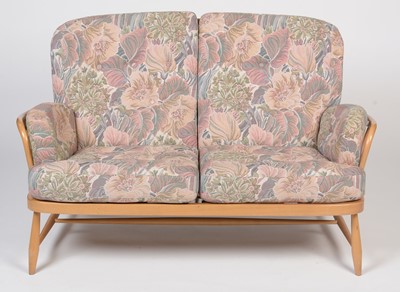 Lot 369 - Ercol; a beech framed 'Jubilee' two seater settee, and matching easy chair.