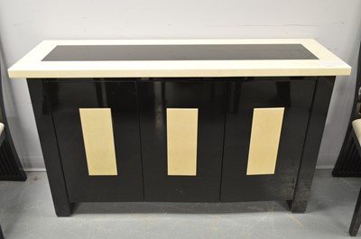 Lot 90 - A contemporary marble and lacquered wood dining suite.