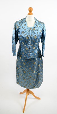 Lot 1233 - 1950s Chinese turquoise silk two-piece dress suit