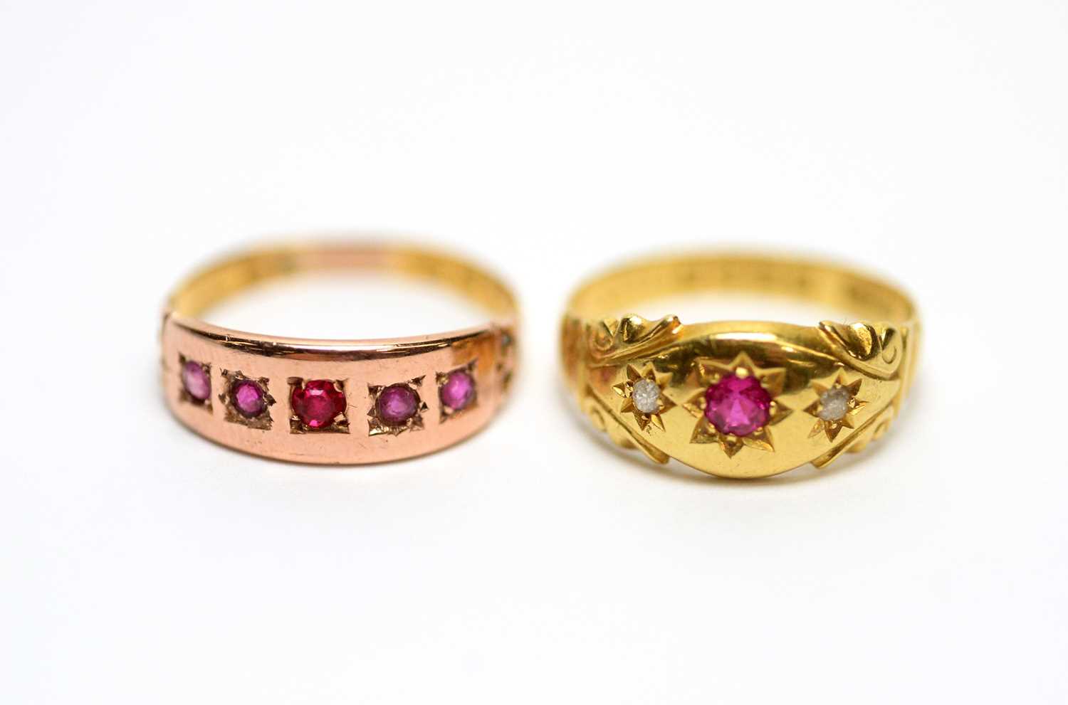 Lot 136 - Two antique ruby rings.