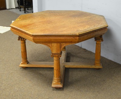 Lot 19 - An early 20th C centre table; and four dining chairs.