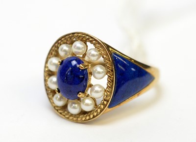 Lot 237 - Lapis Lazuli and pearl ring and a pair of earrings