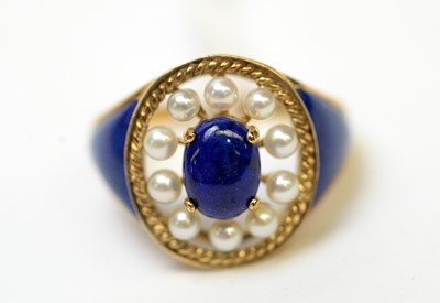 Lot 237 - Lapis Lazuli and pearl ring and a pair of earrings