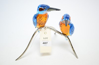 Lot 407 - A Swarovski Crystal Paradise Bird Sculpture 'Kingfisher Couple'.