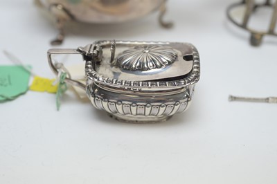 Lot 158 - Silver toast rack, sauce boat and mustard pot.