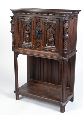 Lot 1090 - A decorative 17th Century style oak cupboard