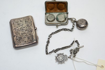 Lot 175 - A silver cigarette case; a silver sovereign case and other items.