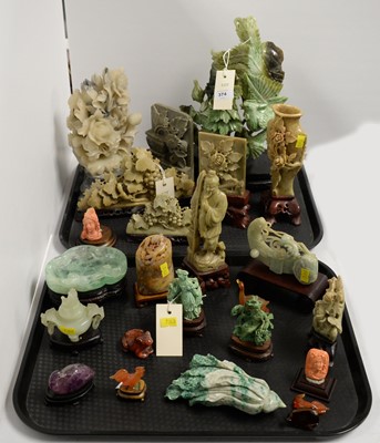 Lot 374 - A collection of Chinese and Oriental carved hardstone items, various.