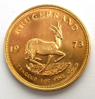 Lot 229 - South Africa 1oz fine gold Krugerrand, 1973.